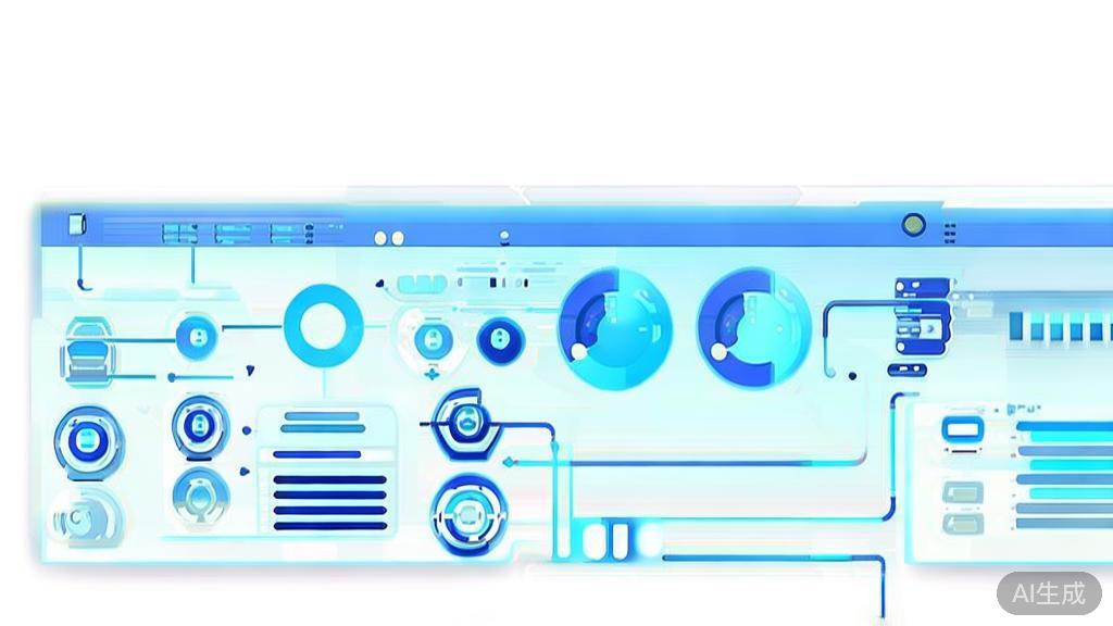 Flat vector illustration of data processing, dashboard style, soft blue gradient