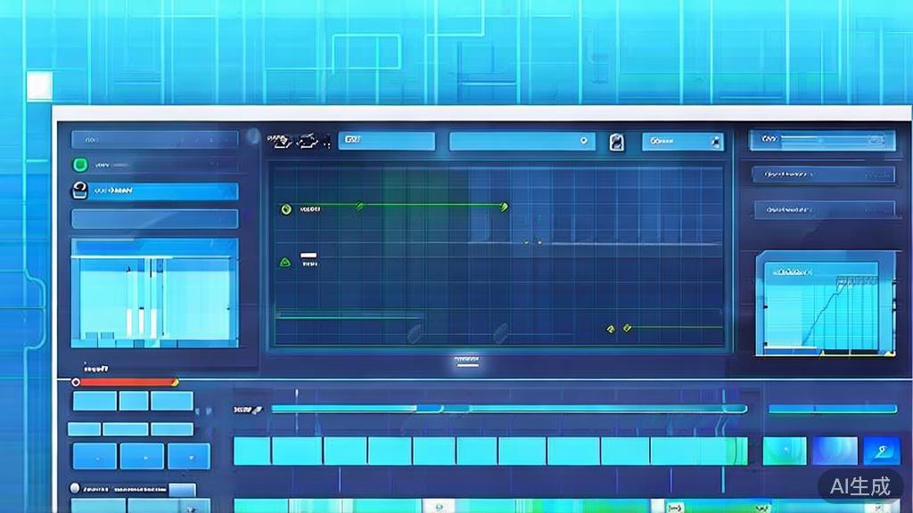 Flat vector illustration of video editing tools, dashboard style, soft blue gradient