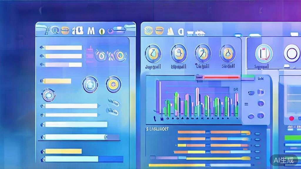 Flat vector illustration of social media marketing using AI tools, dashboard style, soft blue gradient