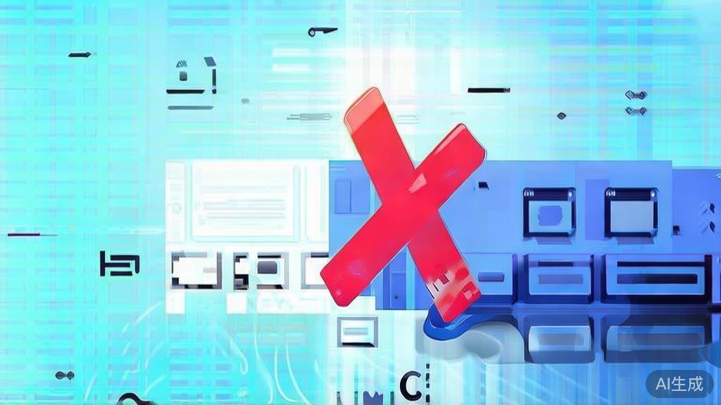 Flat vector illustration of software crashing with a warning sign, soft blue gradient