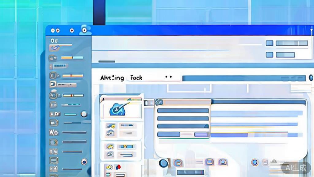 Flat vector illustration of AI writing tool features, dashboard style, soft blue gradient