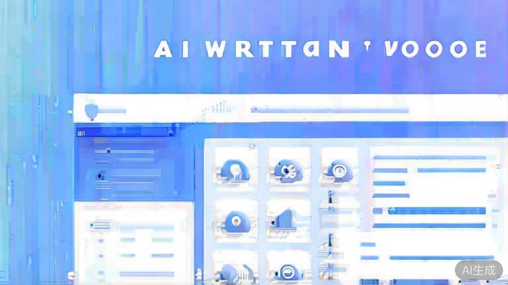Flat vector illustration of choosing the right AI writing tool, dashboard style, soft blue gradient