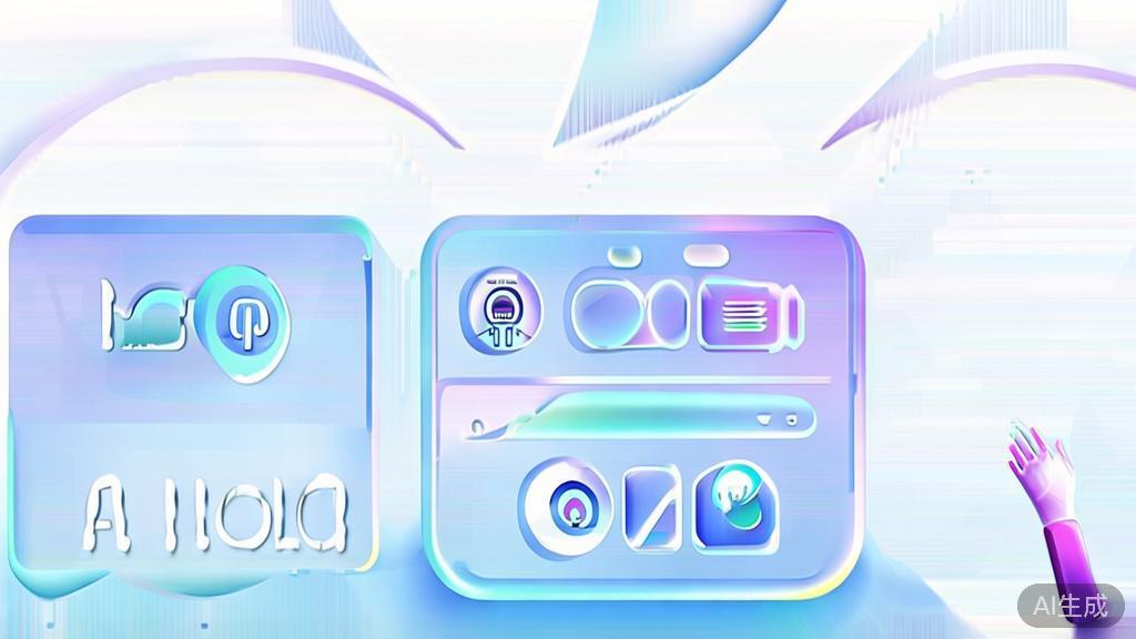 "Flat vector illustration of user selecting AI tools, showing various options, soft blue gradient"
