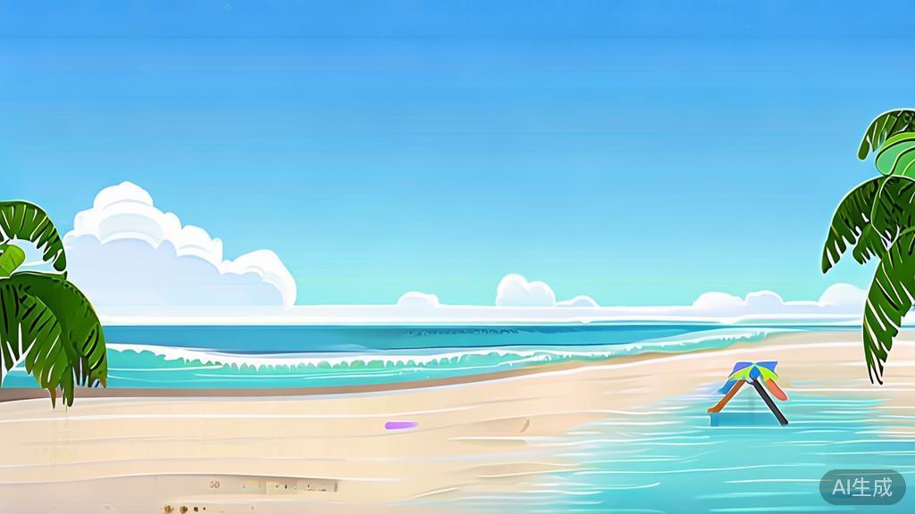 Flat vector illustration of detailed beach scene, dashboard style, soft blue gradient