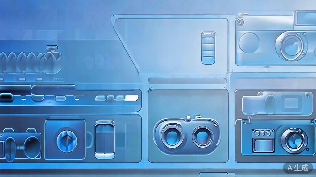 Flat vector illustration of camera types, dashboard style, soft blue gradient