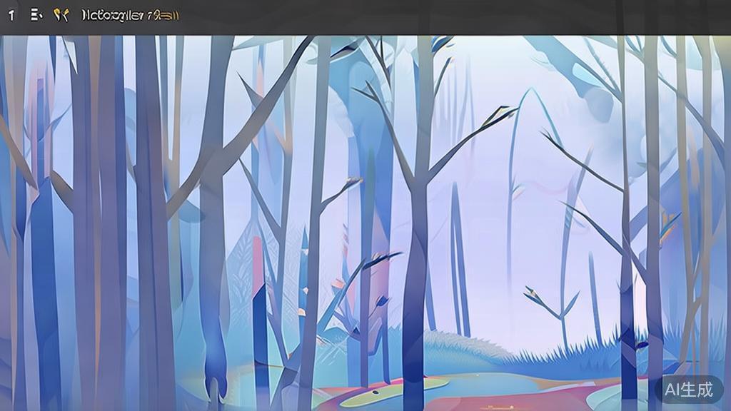 Flat vector illustration of a dreamy forest, dashboard style, soft blue gradient