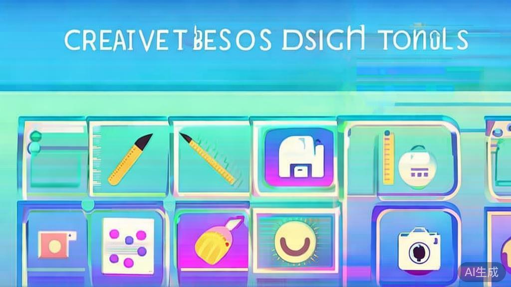 Flat vector illustration of creative design tools, dashboard style, soft blue gradient