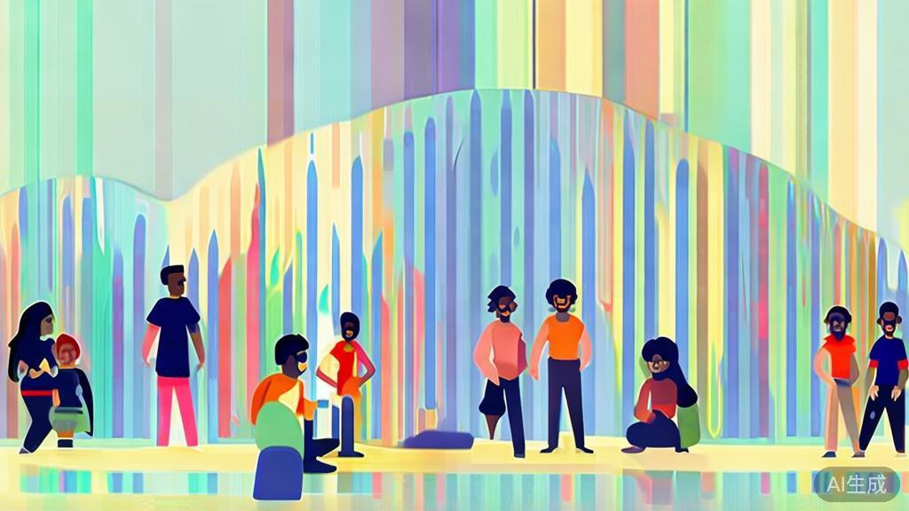 "High-quality illustration of a user community sharing experiences, minimal flat design"