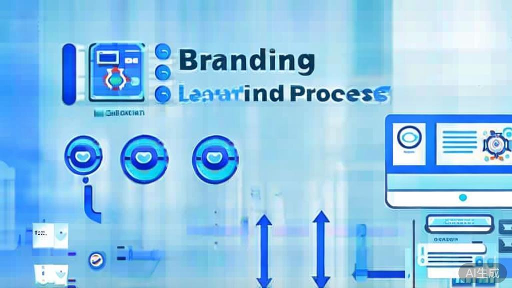 Flat vector illustration of the branding process, dashboard style, soft blue gradient