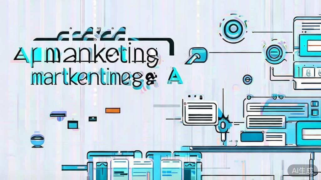 High-quality business illustration regarding marketing strategies using AI, minimal flat design
