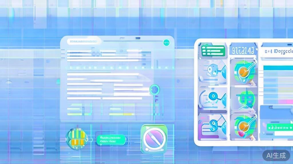 "Flat vector illustration of AI applications in advertising and education, dashboard style, soft blue gradient"
