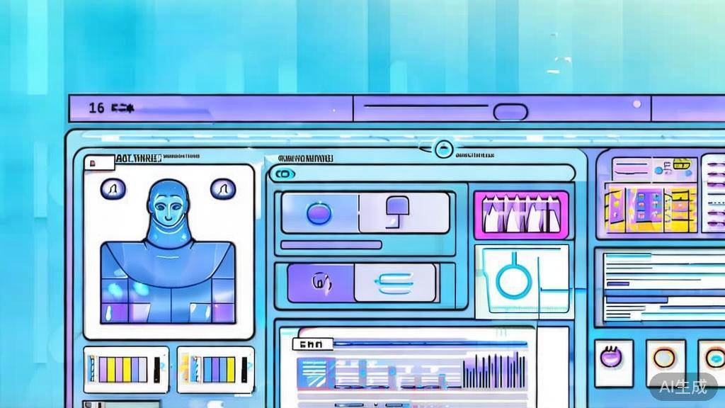 Flat vector illustration of content creation process with AI tools, dashboard style, soft blue gradient