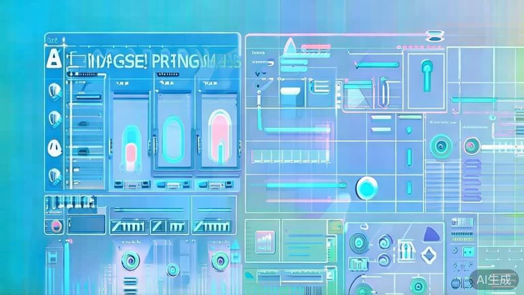 Flat vector illustration of AI image processing trends, dashboard style, soft blue gradient