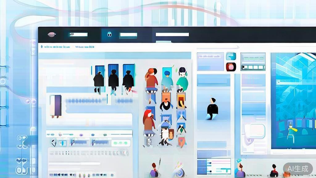 "Flat vector illustration of diverse users creating images with Qwen-Image-2.0, dashboard style, soft blue gradient"