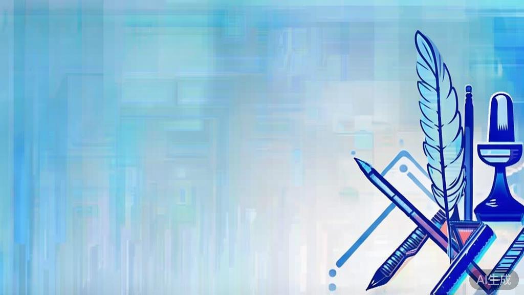 Flat vector illustration of traditional writing tools, dashboard style, soft blue gradient