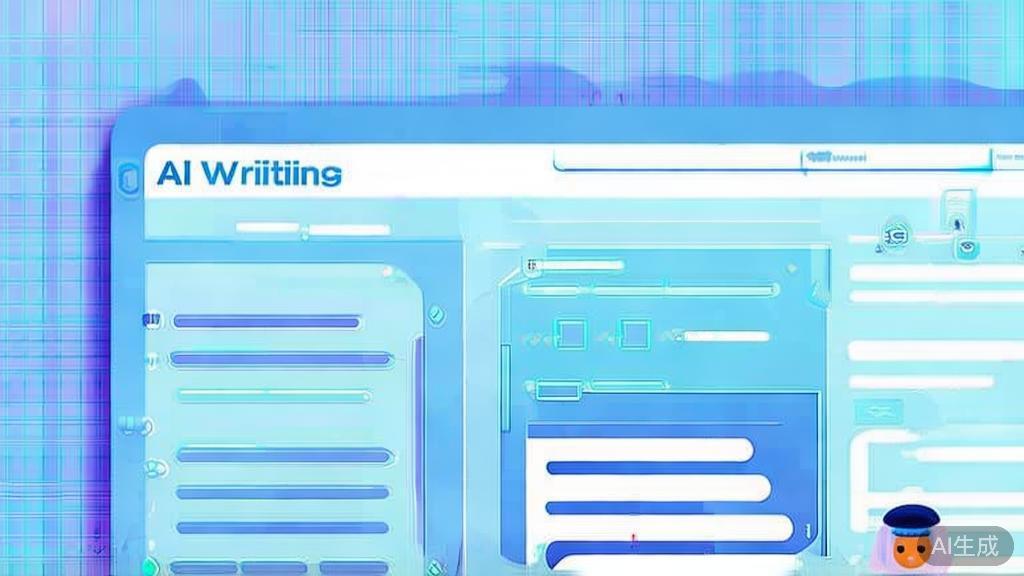 Flat vector illustration of AI writing collaboration, dashboard style, soft blue gradient