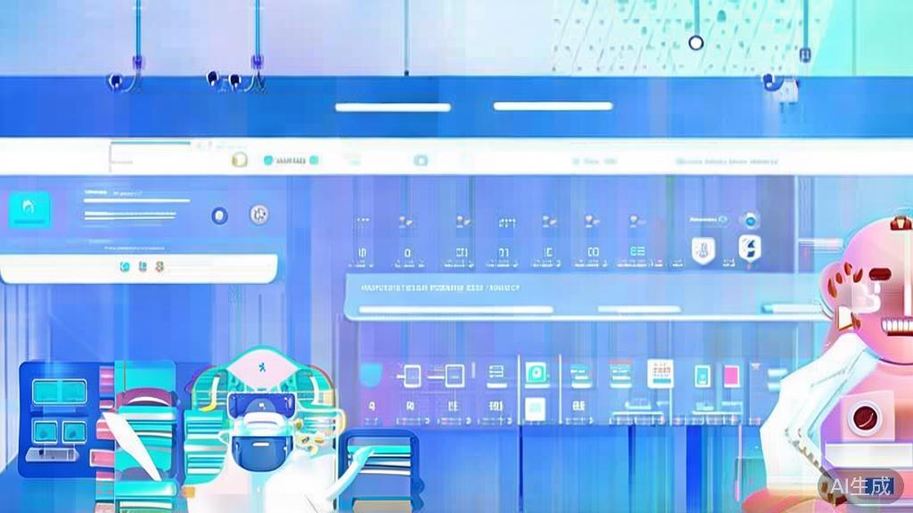Flat vector illustration of online education with AI, dashboard style, soft blue gradient