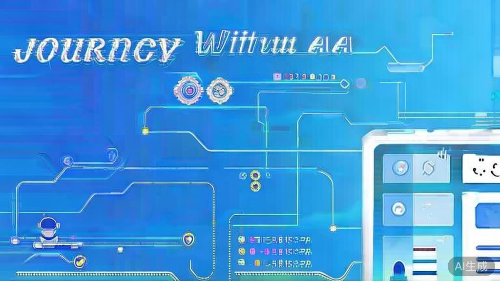 Flat vector illustration of writing journey with AI, dashboard style, soft blue gradient