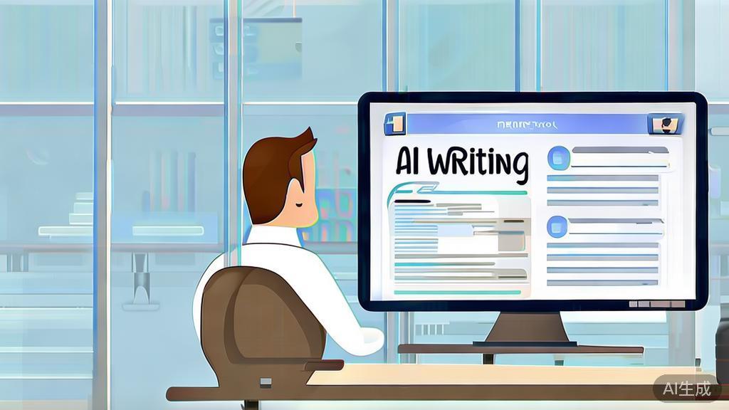 Flat vector illustration depicting a person using an AI writing tool for content creation, corporate style