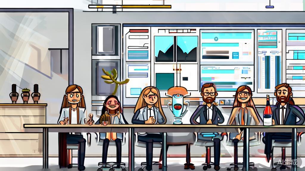 High-quality illustration of successful entrepreneurs celebrating their achievements in AI writing, minimalist corporate style