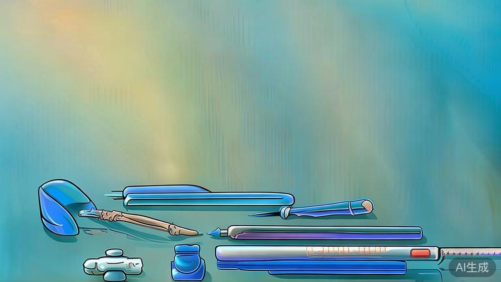 Flat vector illustration of traditional writing tools, dashboard style, soft blue gradient