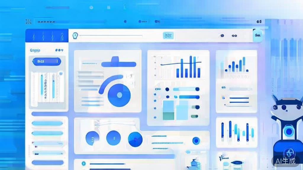 Flat vector illustration of data analysis in AI content creation, dashboard style, soft blue gradient