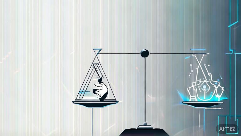 High-quality business illustration regarding balancing AI and human creativity, minimal flat design