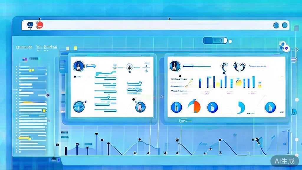 Flat vector illustration of AI project management, dashboard style, soft blue gradient