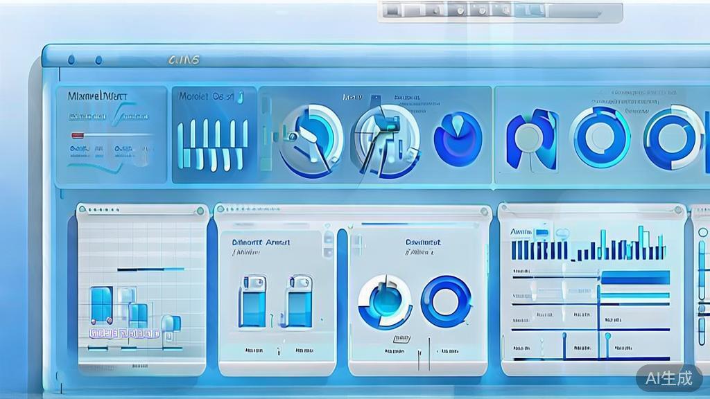 Flat vector illustration of market analysis, dashboard style, soft blue gradient