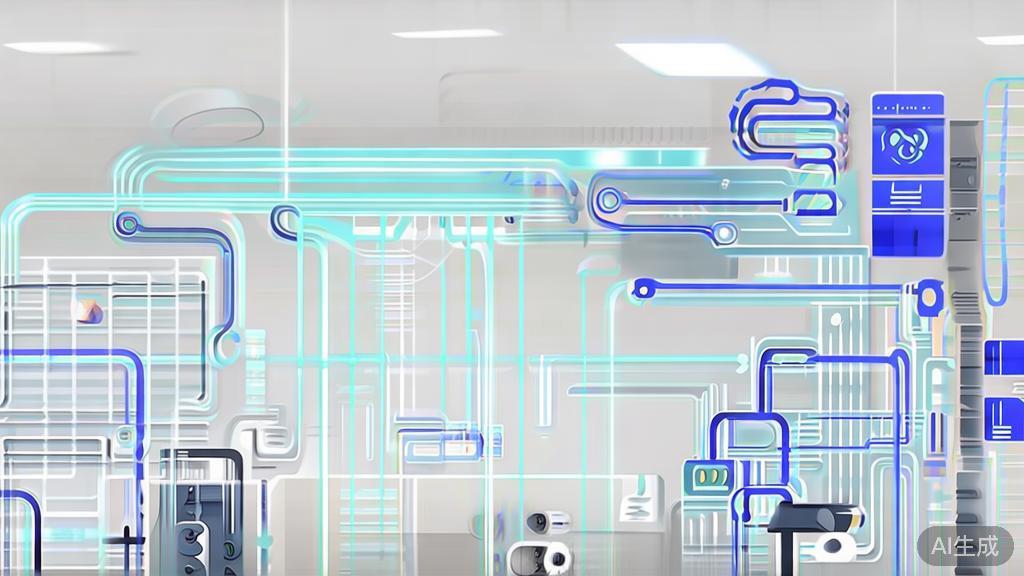 High-quality business illustration regarding AI in manufacturing, minimal flat design