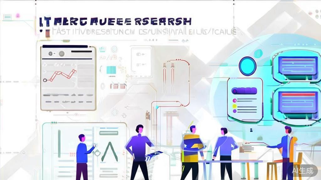 "High-quality business illustration regarding market research with AI, minimal flat design"