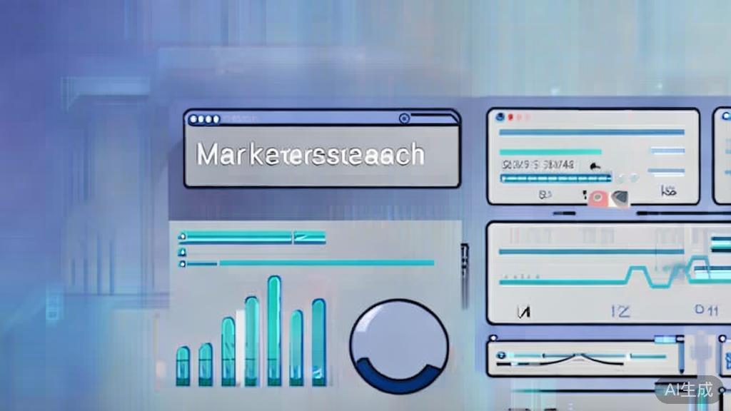 Flat vector illustration of market research, dashboard style, soft blue gradient