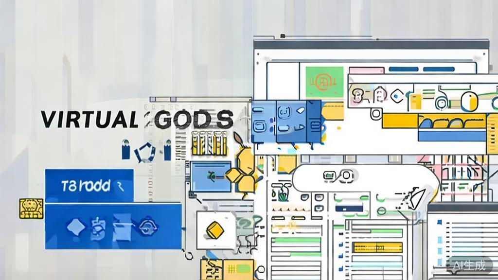High-quality business illustration regarding virtual goods trading, minimal flat design