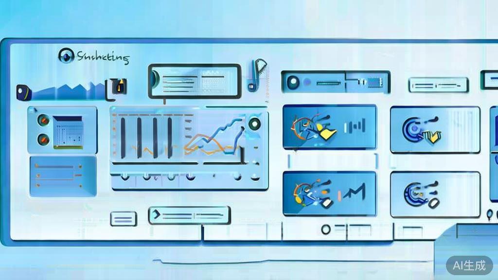 Flat vector illustration of online marketing strategies, dashboard style, soft blue gradient