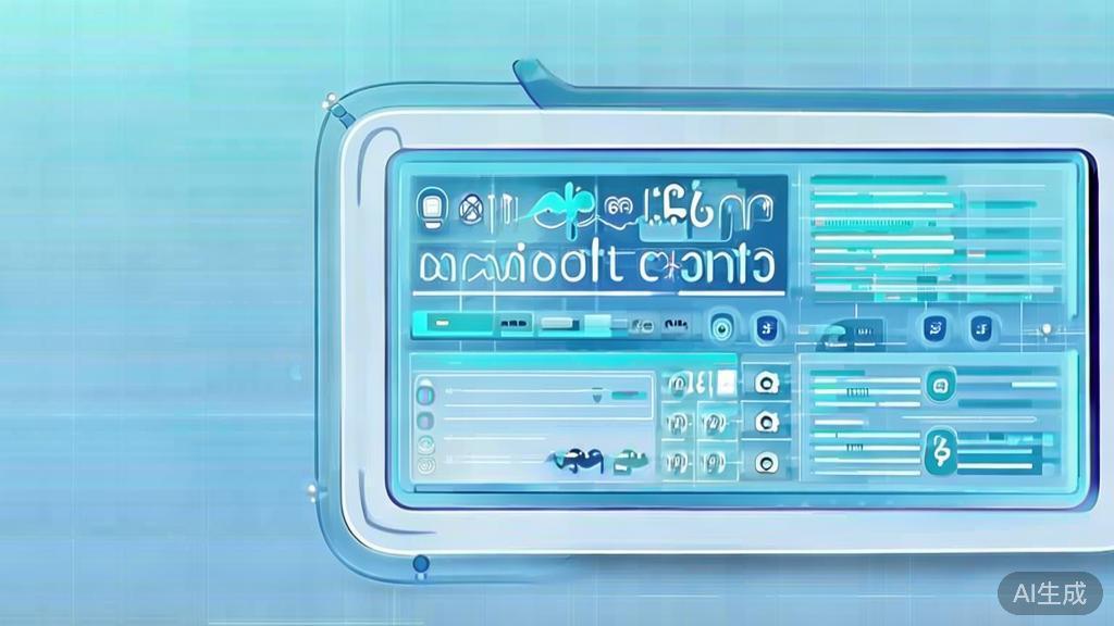 Flat vector illustration of AI application in healthcare, dashboard style, soft blue gradient