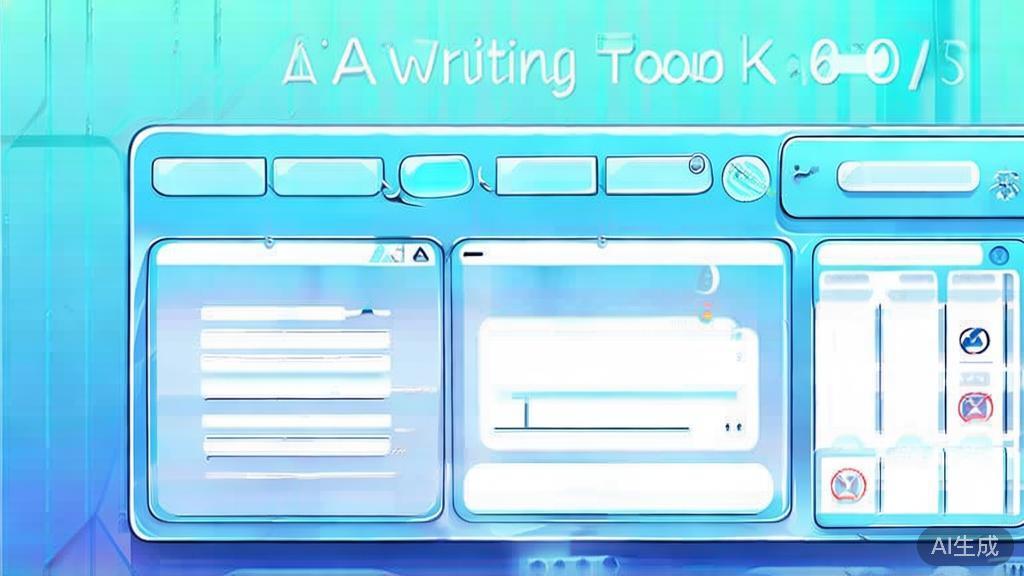 Flat vector illustration of AI writing tool, dashboard style, soft blue gradient