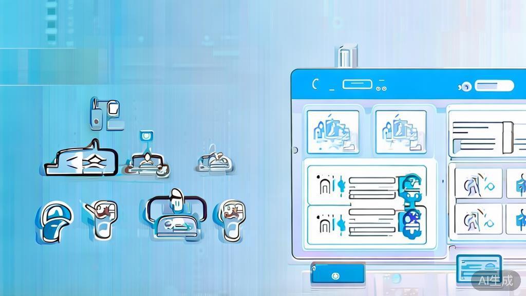 Flat vector illustration of user testing for AI products, dashboard style, soft blue gradient