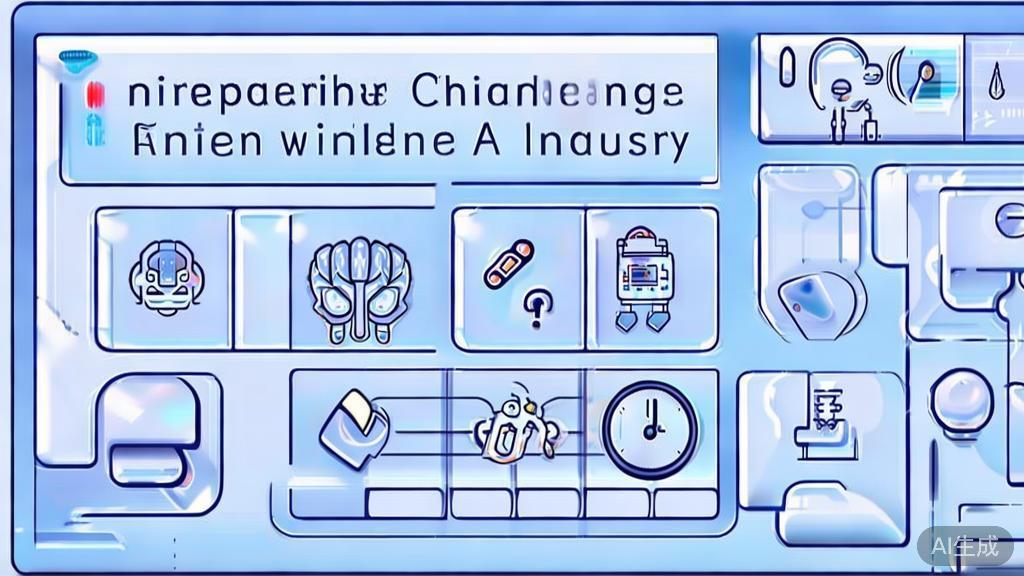 Flat vector illustration of entrepreneurial challenges in the AI industry, dashboard style, soft blue gradient