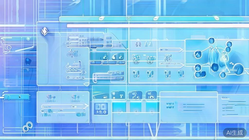 Flat vector illustration of AI video creation process, dashboard style, soft blue gradient