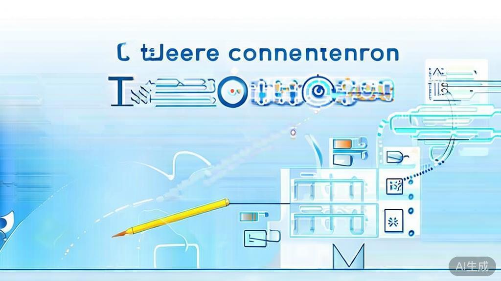 "Flat vector illustration of AI content generation, creative process, soft blue gradient"