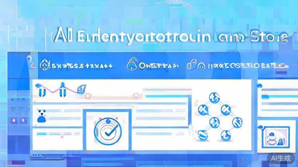 Flat vector illustration of success stories in AI entrepreneurship, dashboard style, soft blue gradient