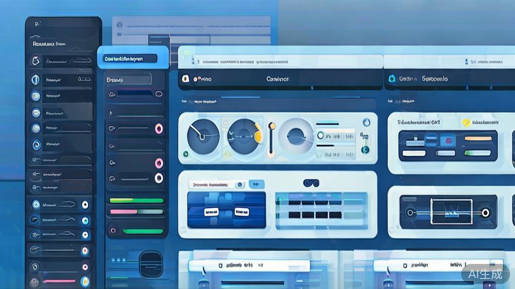 Flat vector illustration of customer service automation tools, dashboard style, soft blue gradient