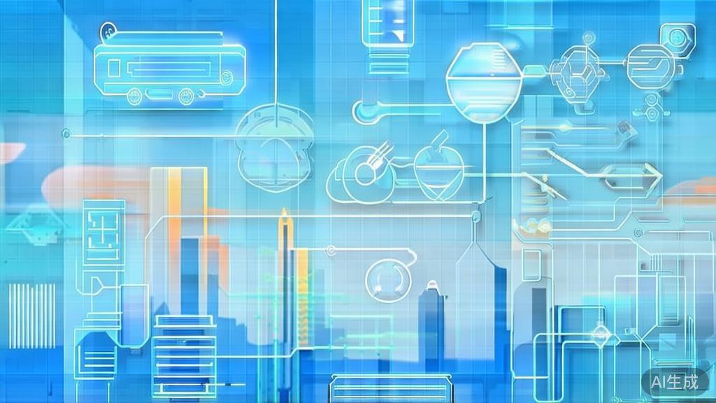 Flat vector illustration of emerging technologies, dashboard style, soft blue gradient
