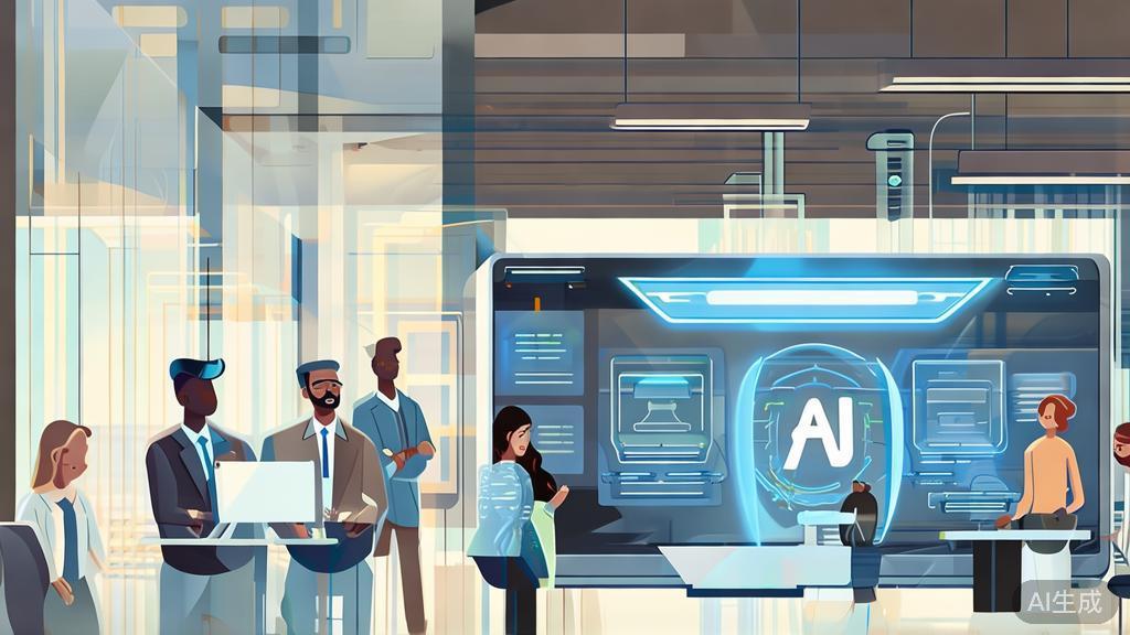 Business illustration showing team training and development in AI tools, high-quality minimalist style