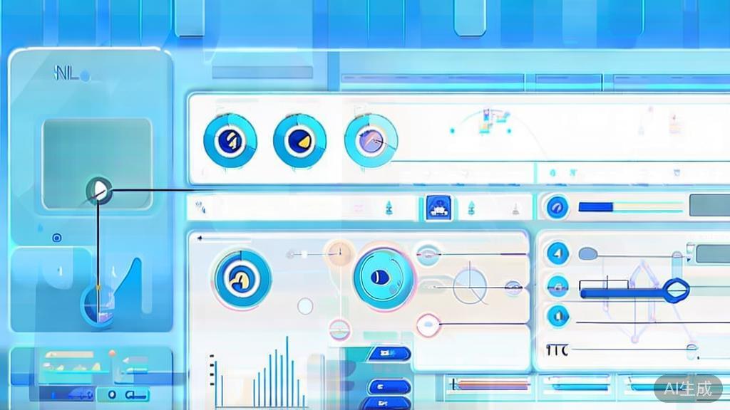 Flat vector illustration of AI-powered video marketing analytics, dashboard style, soft blue gradient