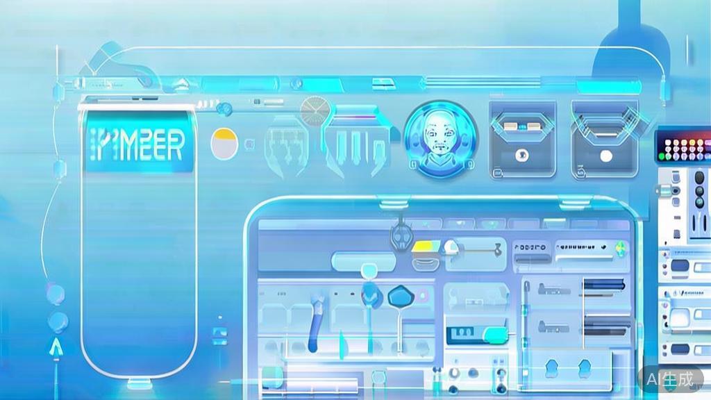 Flat vector illustration of AI technology in short video, dashboard style, soft blue gradient