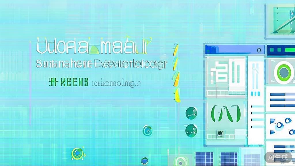 Flat vector illustration of Sustainable Development and Green Technology, dashboard style, soft blue gradient