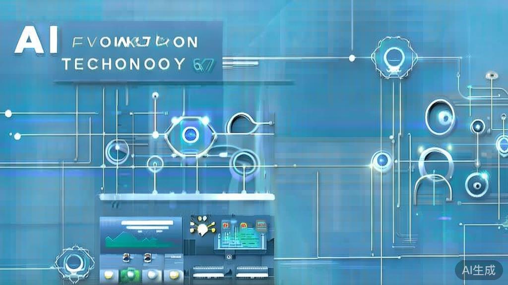 Flat vector illustration of AI technology development, dashboard style, soft blue gradient
