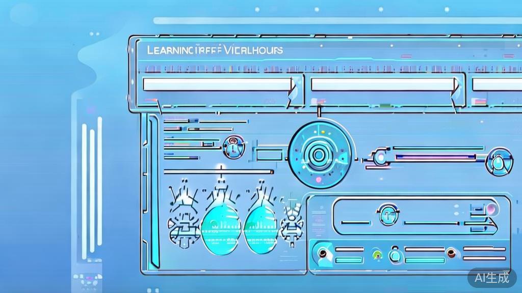 Flat vector illustration of AI learning mechanism, dashboard style, soft blue gradient