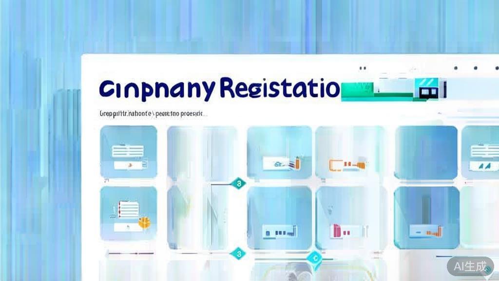 Flat vector illustration of company registration process, dashboard style, soft blue gradient